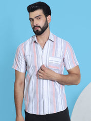 Coral Striped Half Sleeve Shirt for Men - SF_952Coral_S