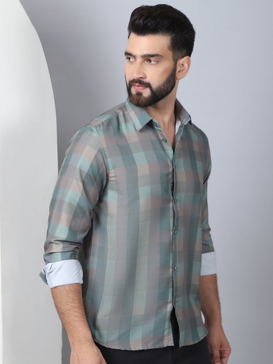 Cotton Blend Checked Casual Shirt for Mens - SF_888Green_S