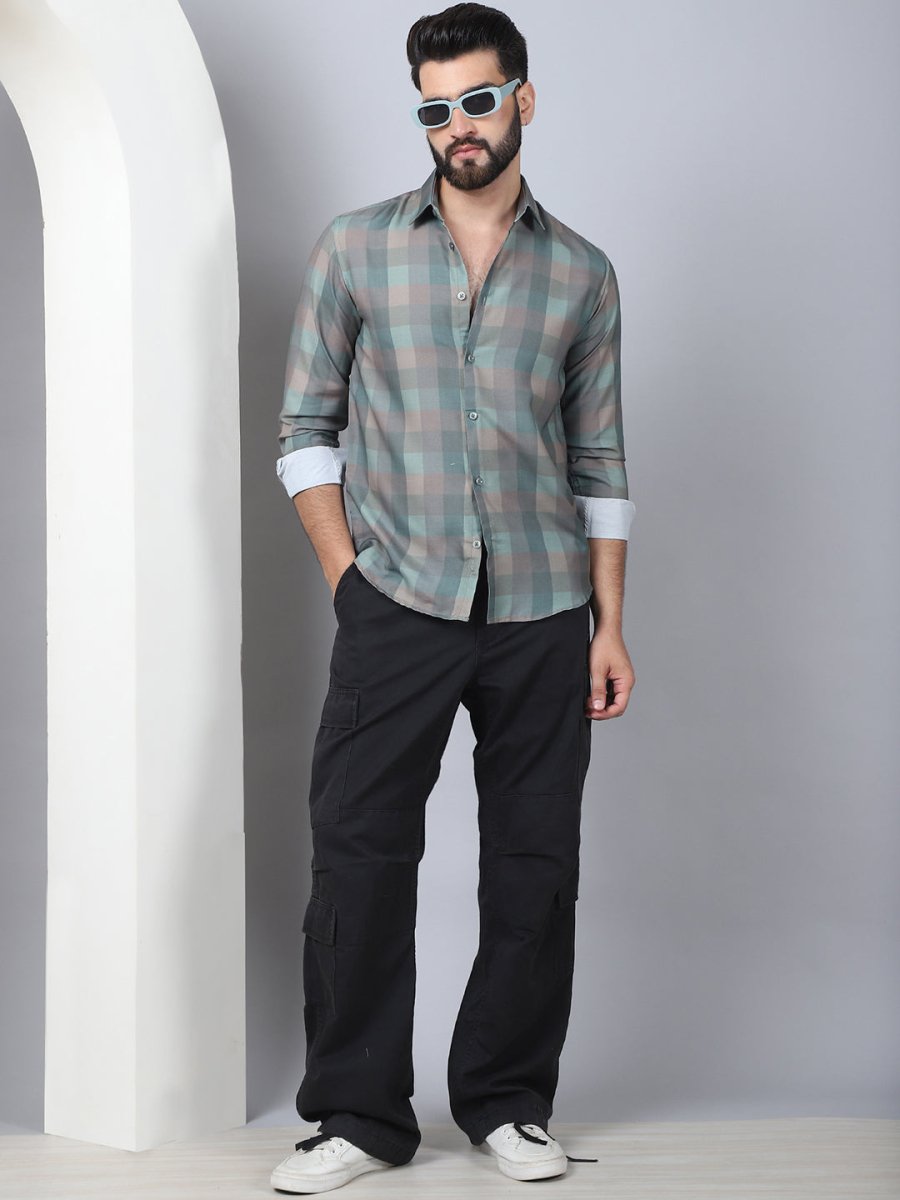 Cotton Blend Checked Casual Shirt for Mens - SF_888Green_S