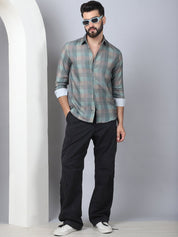 Cotton Blend Checked Casual Shirt for Mens - SF_888Green_S