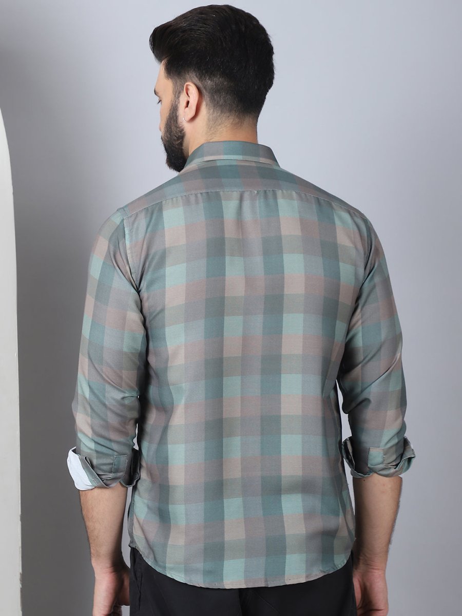 Cotton Blend Checked Casual Shirt for Mens - SF_888Green_S