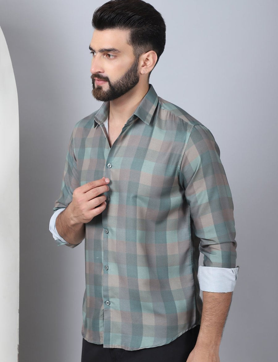 Cotton Blend Checked Casual Shirt for Mens - SF_888Green_S