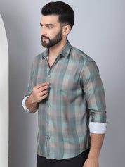Cotton Blend Checked Casual Shirt for Mens - SF_888Green_S