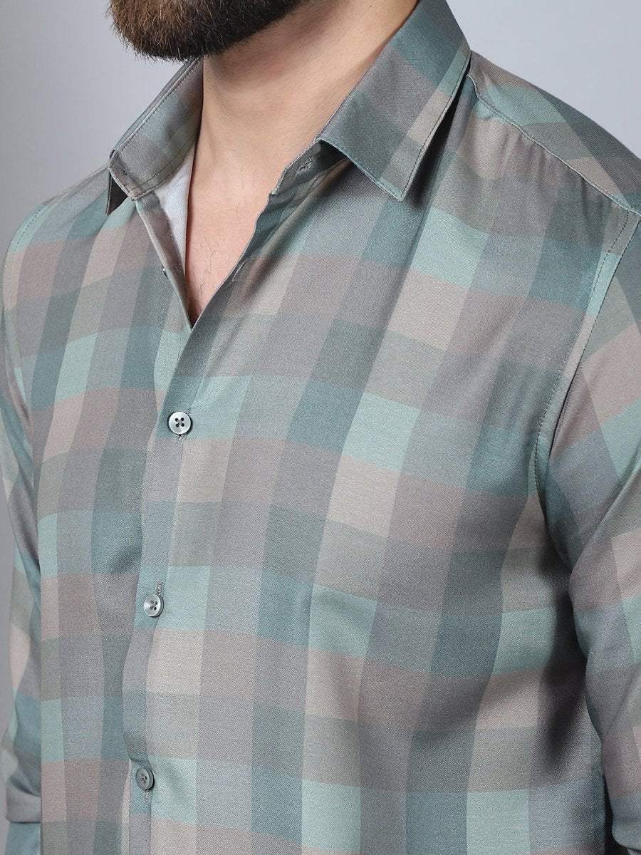 Cotton Blend Checked Casual Shirt for Mens - SF_888Green_S