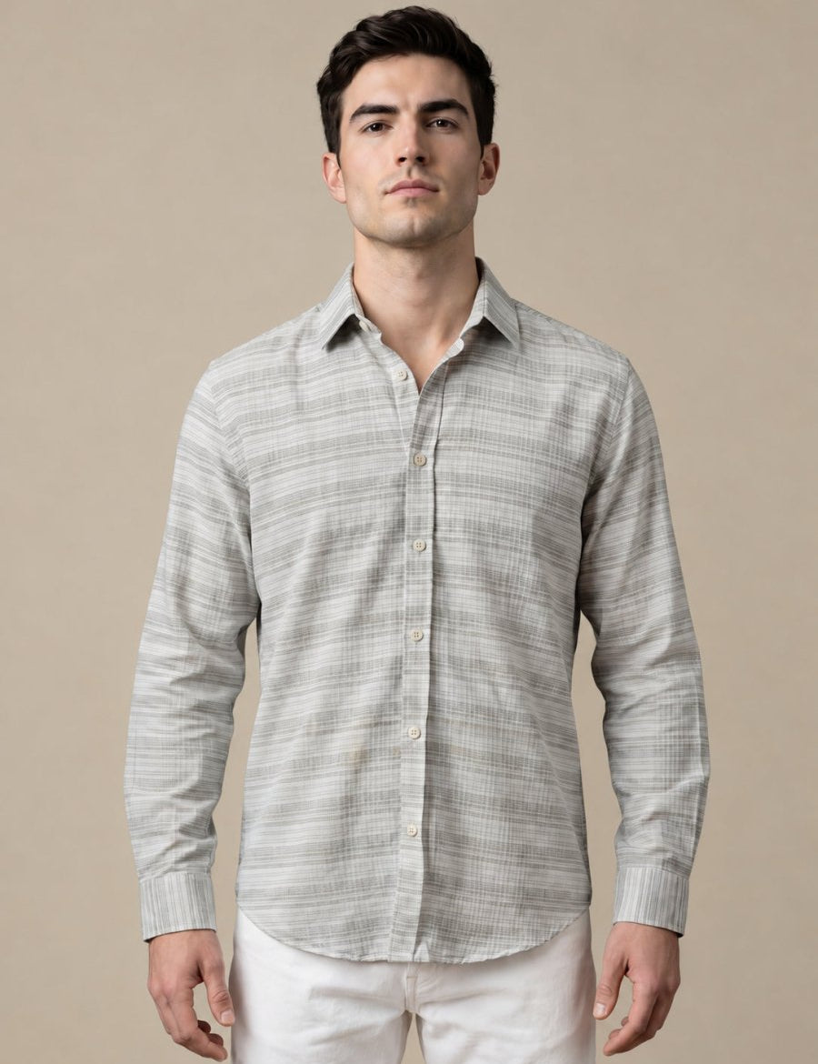 Cotton Blend Classic Striped Casual Shirt - SF_069Brown_S