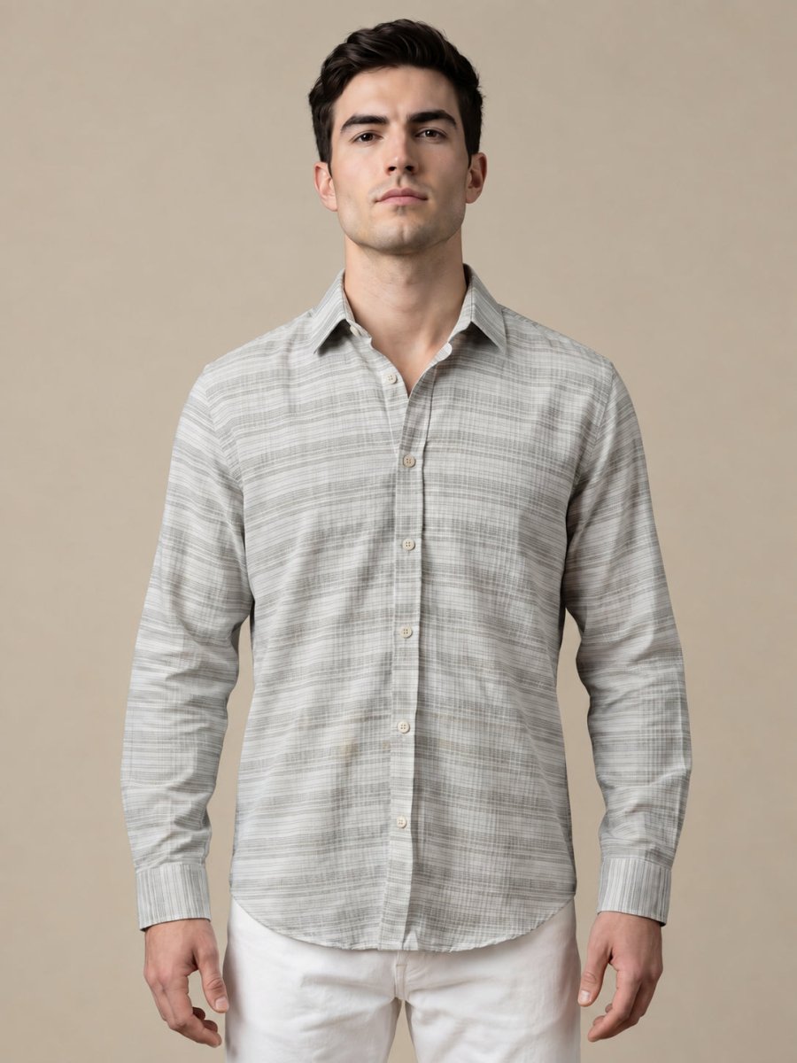 Cotton Blend Classic Striped Casual Shirt - SF_069Brown_S