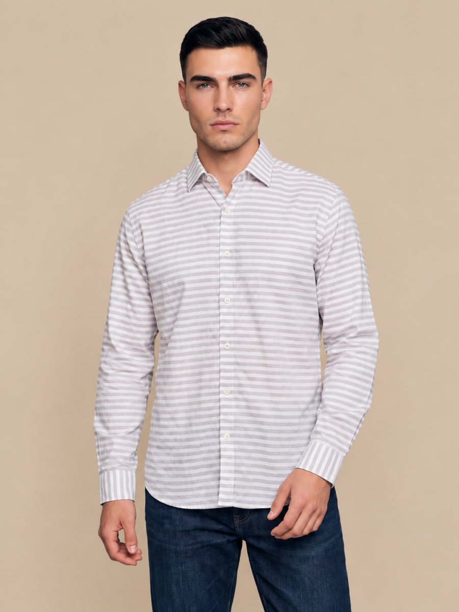 Cotton Blend Classic Striped Casual Shirt - SF_061Blue_S