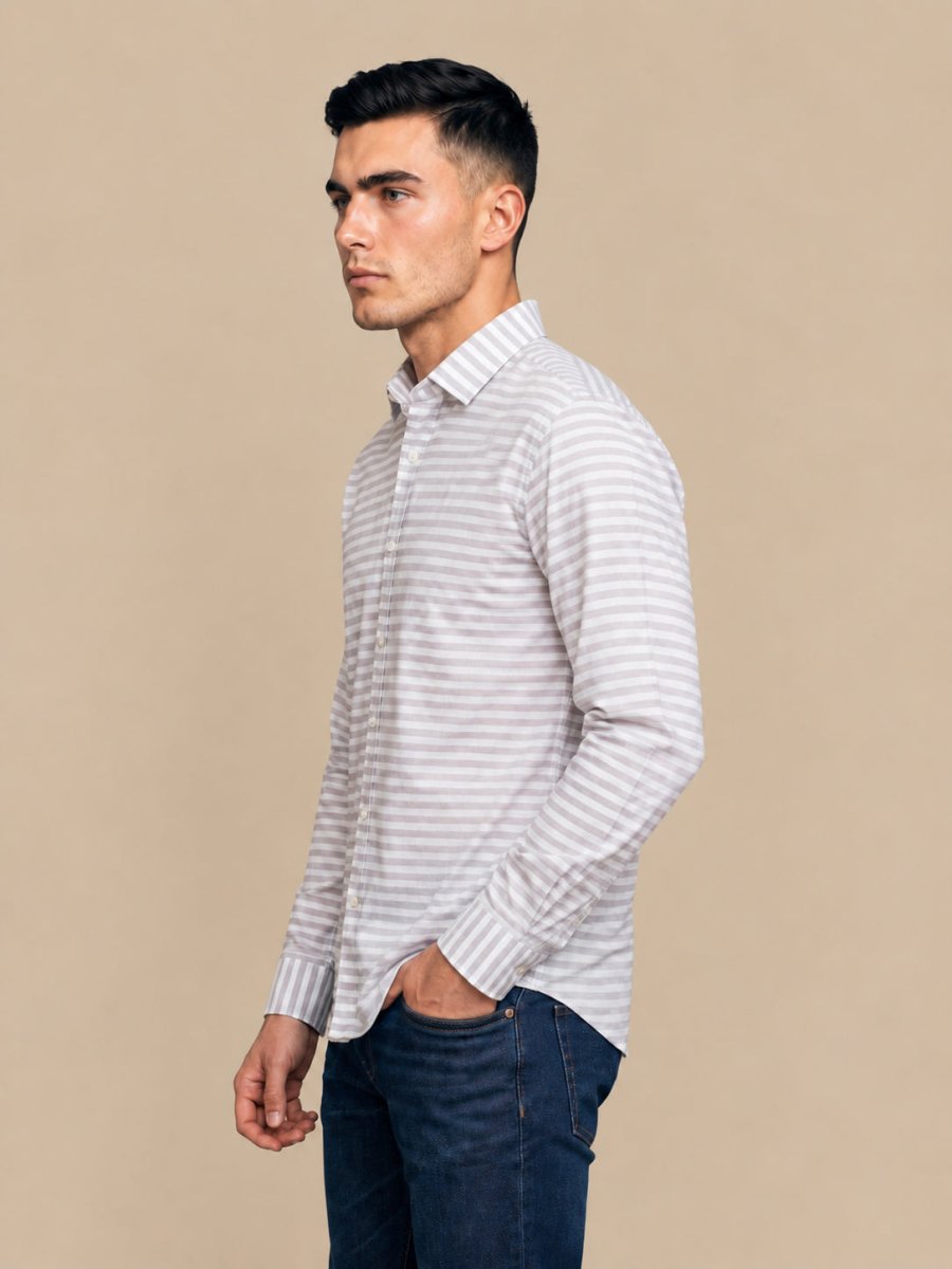 Cotton Blend Classic Striped Casual Shirt - SF_061Blue_S