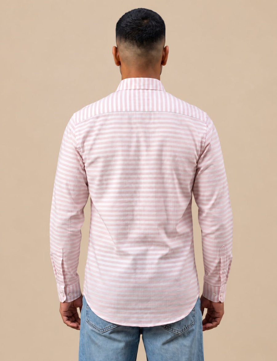 Cotton Blend Classic Striped Casual Shirt - SF_061Pink_S
