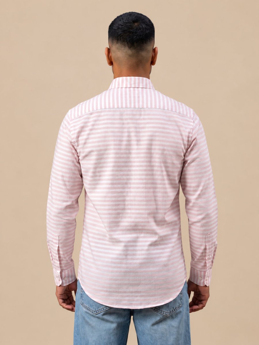 Cotton Blend Classic Striped Casual Shirt - SF_061Pink_S