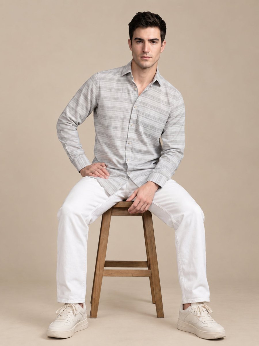 Cotton Blend Classic Striped Casual Shirt - SF_069Brown_S