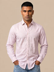 Cotton Blend Classic Striped Casual Shirt - SF_061Pink_S