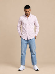Cotton Blend Classic Striped Casual Shirt - SF_061Pink_S