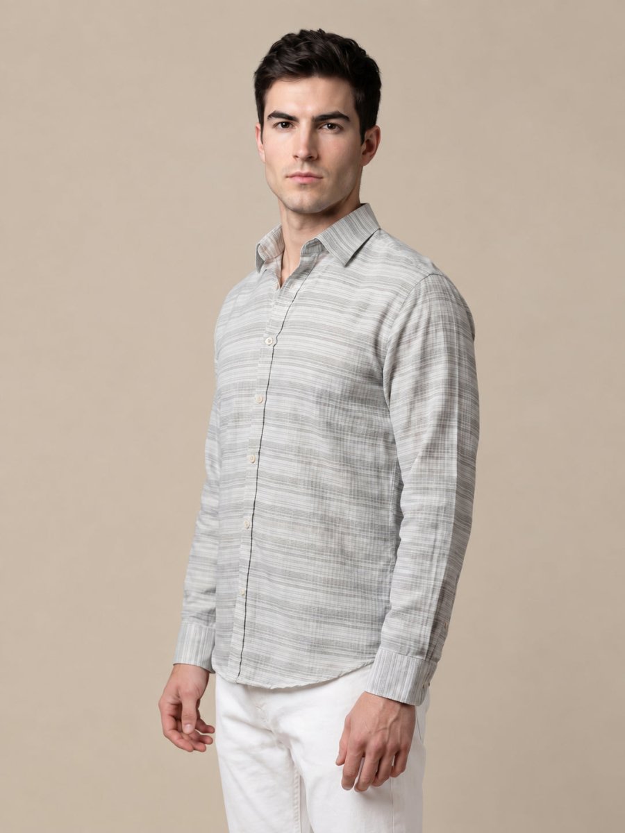 Cotton Blend Classic Striped Casual Shirt - SF_069Brown_S