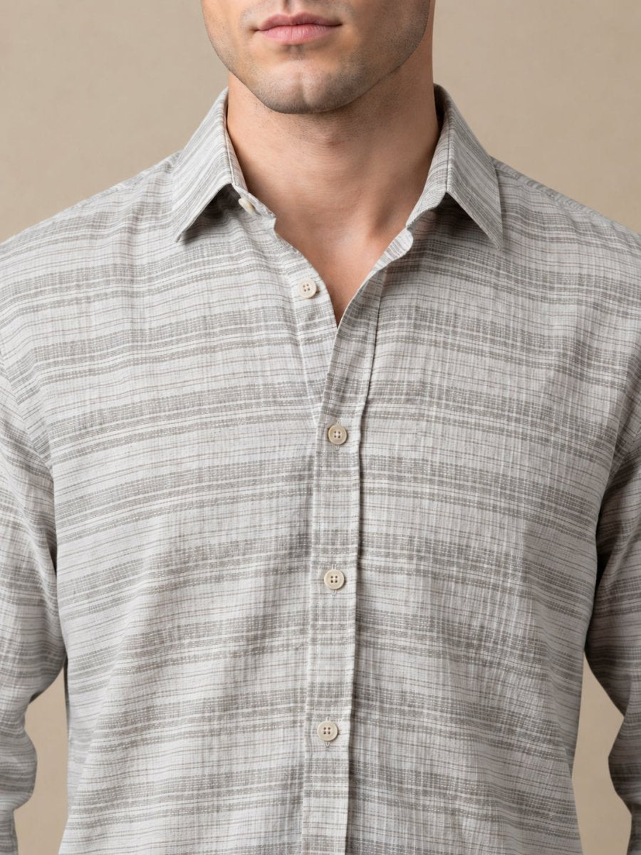 Cotton Blend Classic Striped Casual Shirt - SF_069Brown_S