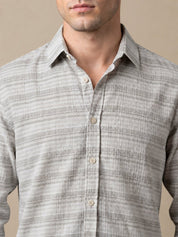 Cotton Blend Classic Striped Casual Shirt - SF_069Brown_S