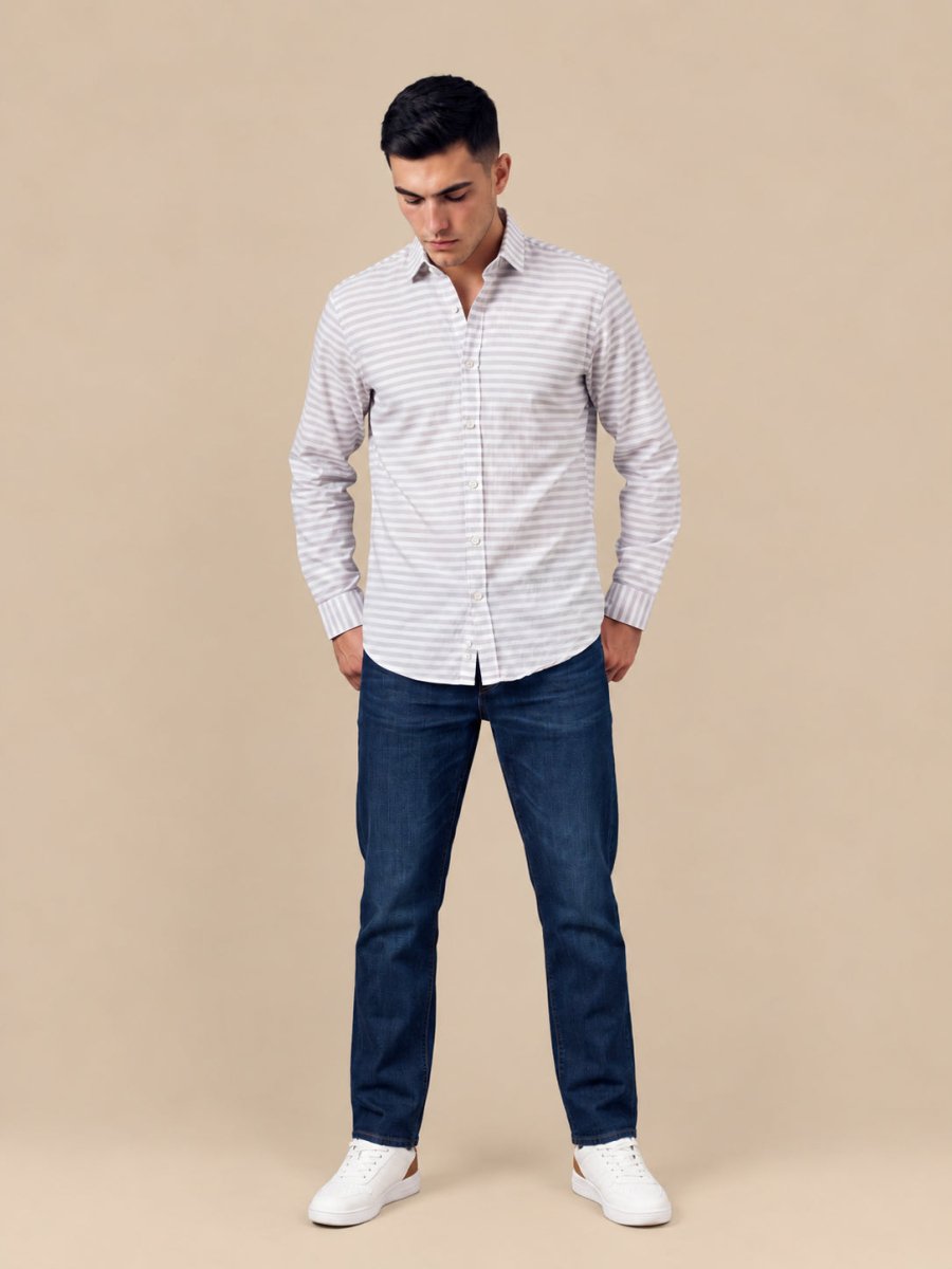 Cotton Blend Classic Striped Casual Shirt - SF_061Blue_S