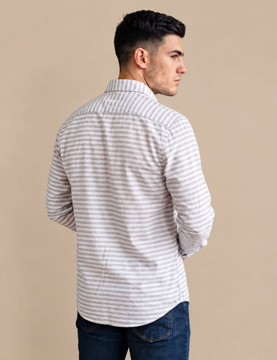Cotton Blend Classic Striped Casual Shirt - SF_061Blue_S