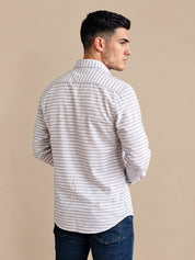 Cotton Blend Classic Striped Casual Shirt - SF_061Blue_S