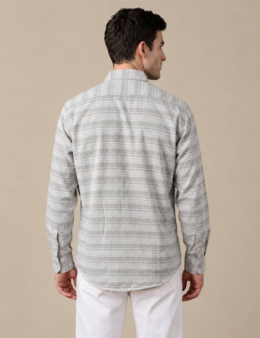 Cotton Blend Classic Striped Casual Shirt - SF_069Brown_S