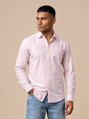 Cotton Blend Classic Striped Casual Shirt - SF_061Pink_S