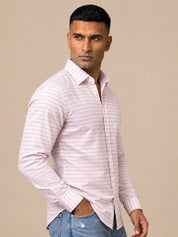 Cotton Blend Classic Striped Casual Shirt - SF_061Pink_S
