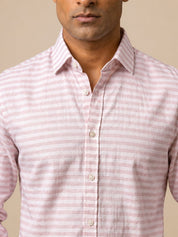 Cotton Blend Classic Striped Casual Shirt - SF_061Pink_S