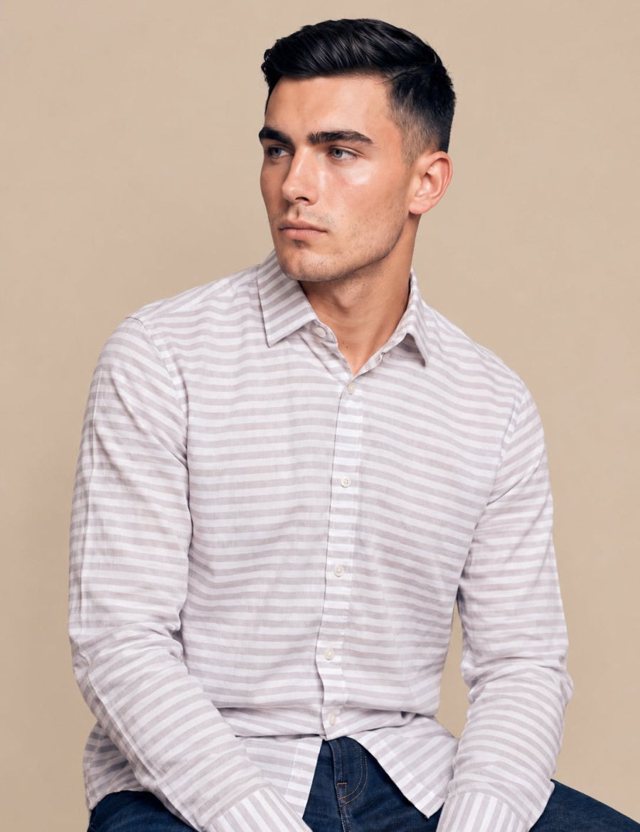 Cotton Blend Classic Striped Casual Shirt - SF_061Blue_S
