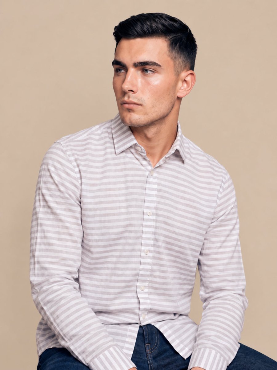 Cotton Blend Classic Striped Casual Shirt - SF_061Blue_S