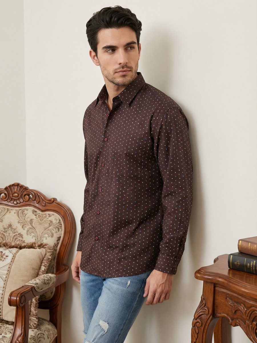 Cotton Blend Printed Casual Shirt for Men - SF_9056Coffee_3XL