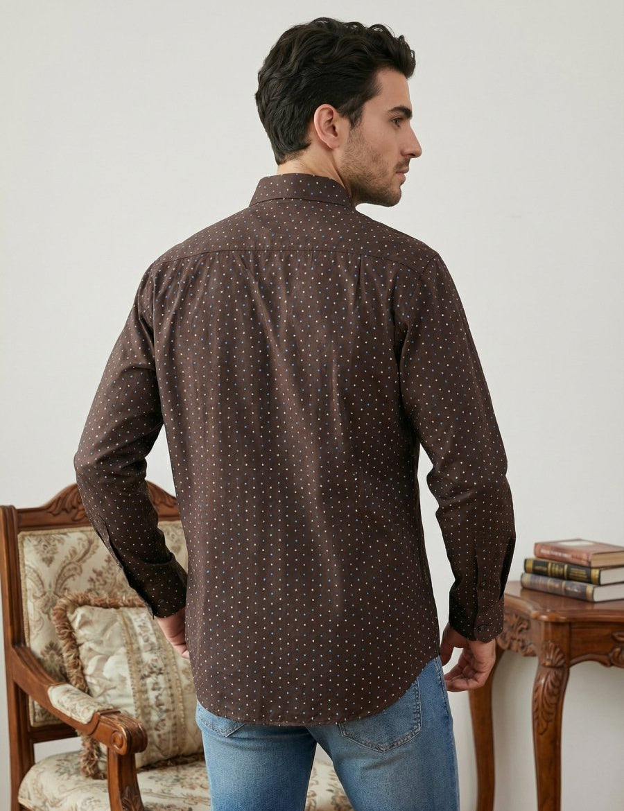 Cotton Blend Printed Casual Shirt for Men - SF_9056Coffee_3XL