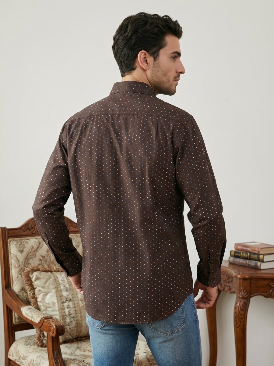 Cotton Blend Printed Casual Shirt for Men - SF_9056Coffee_3XL