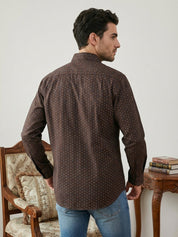 Cotton Blend Printed Casual Shirt for Men - SF_9056Coffee_3XL