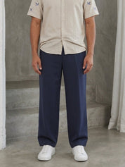 Cotton Blend Solid Relaxed-Fit Trouser - FGP_305Navy_30