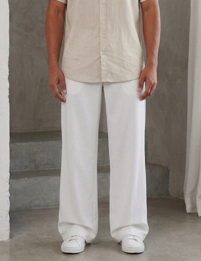 Cotton Blend Solid Relaxed-Fit Trouser - FGP_305White_30