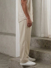 Cotton Blend Solid Relaxed-Fit Trouser - FGP_305Cream_30