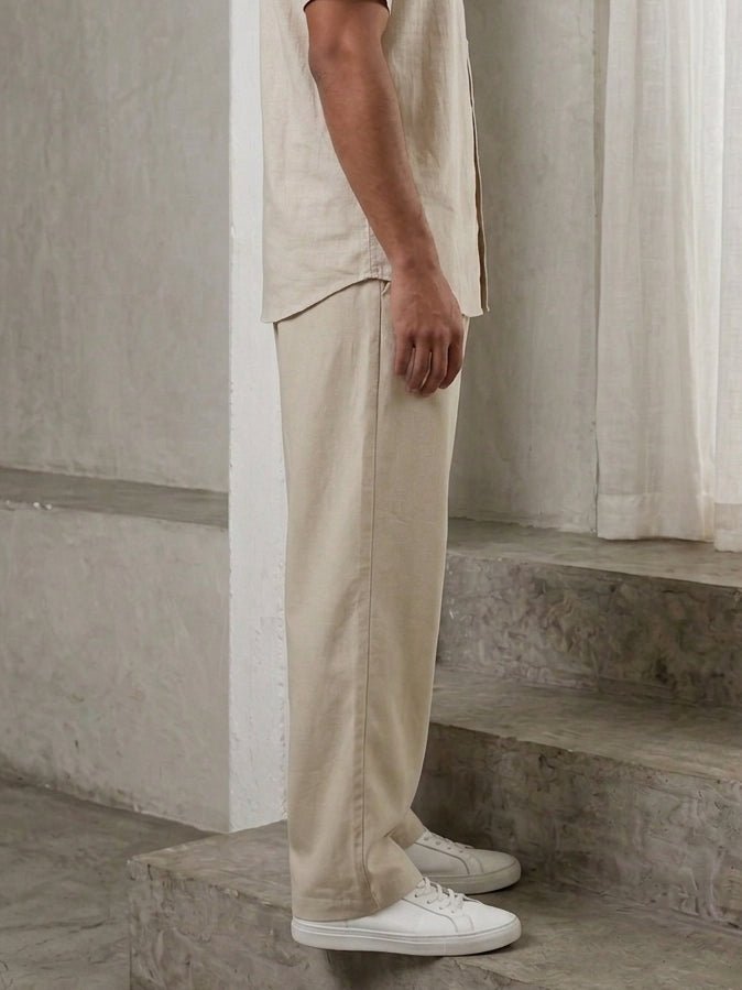 Cotton Blend Solid Relaxed-Fit Trouser - FGP_305Cream_30