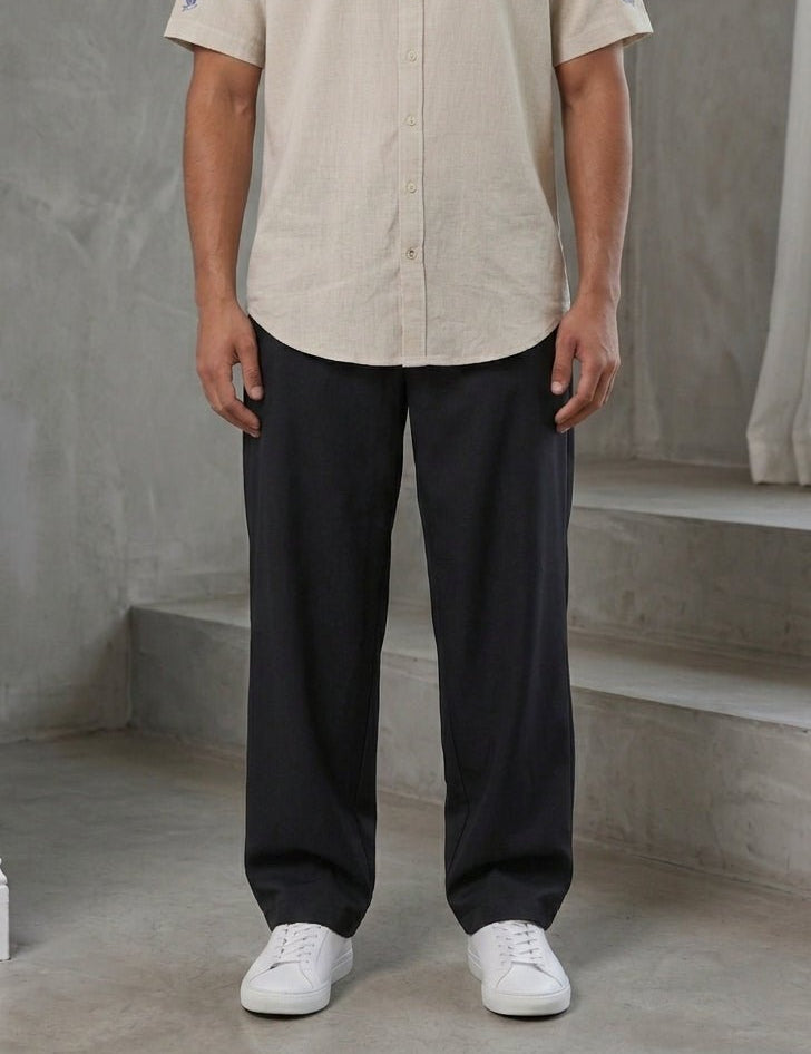 Cotton Blend Solid Relaxed-Fit Trouser - FGP_305Black_30