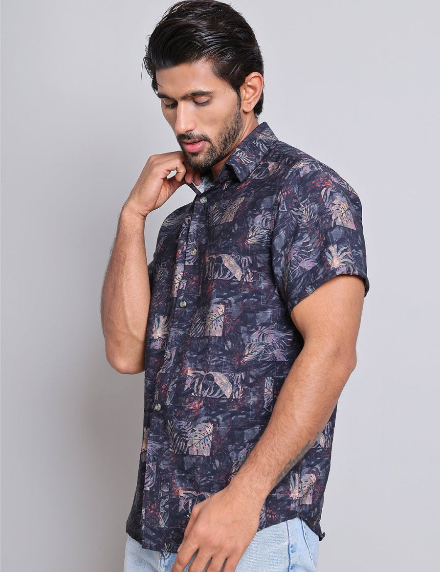 Cotton Printed Half sleeve Shirts. - SF_9022Blue_S
