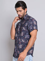 Cotton Printed Half sleeve Shirts. - SF_9022Blue_S