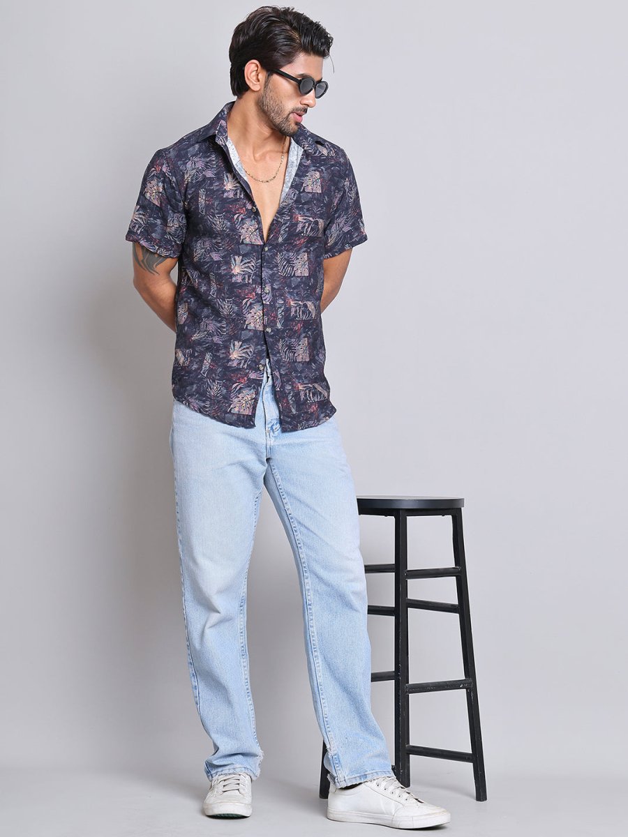 Cotton Printed Half sleeve Shirts. - SF_9022Blue_S