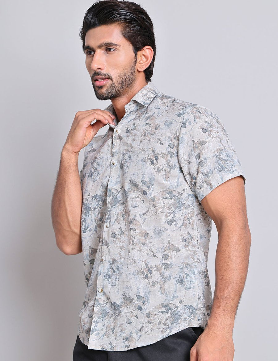 Cotton Printed Half sleeve Shirts. - SF_9022Beige_S