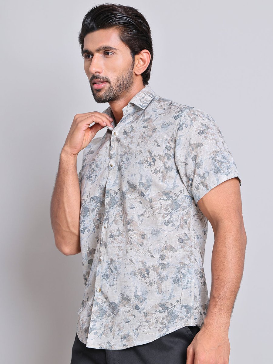 Cotton Printed Half sleeve Shirts. - SF_9022Beige_S