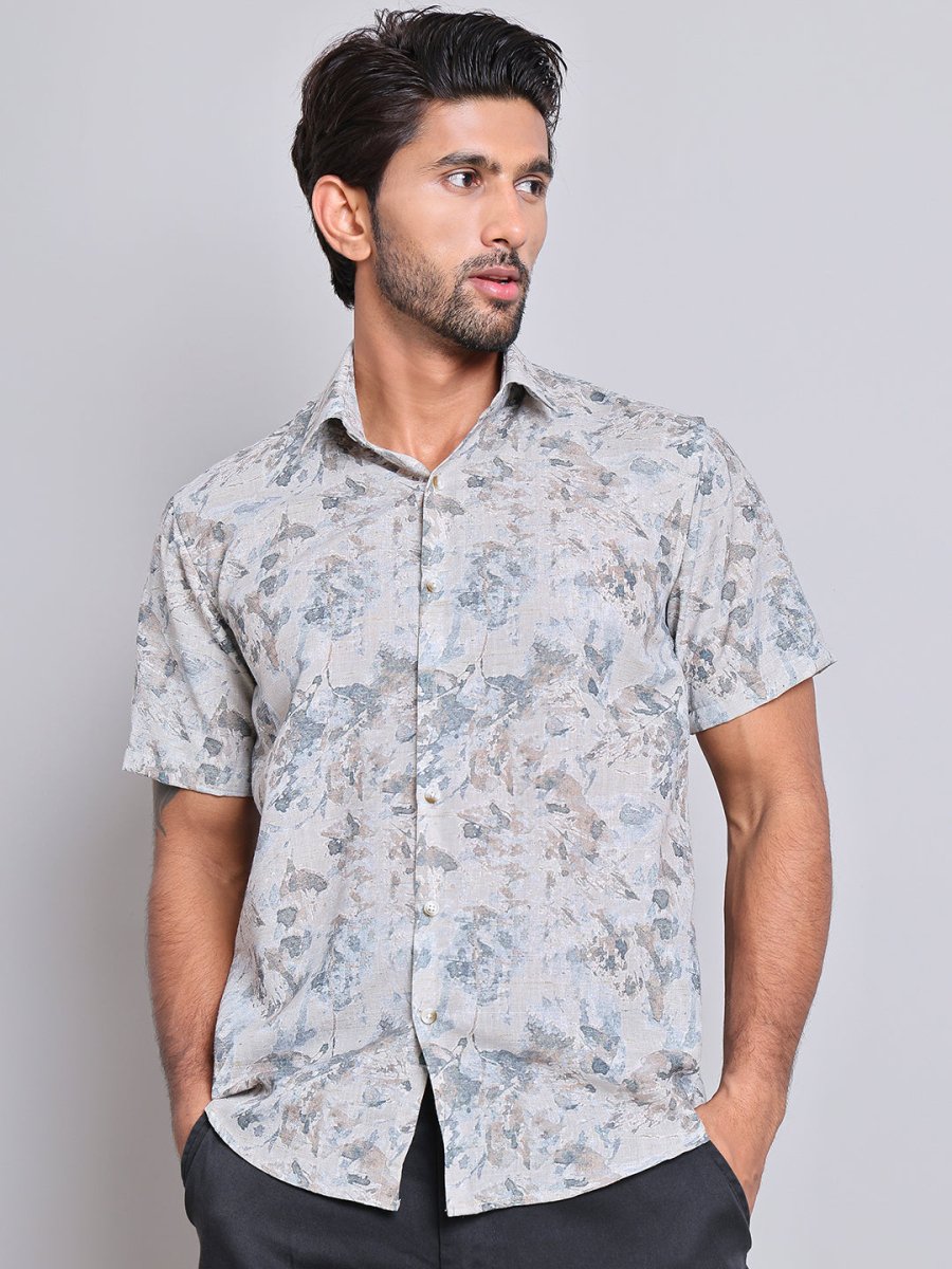 Cotton Printed Half sleeve Shirts. - SF_9022Beige_S