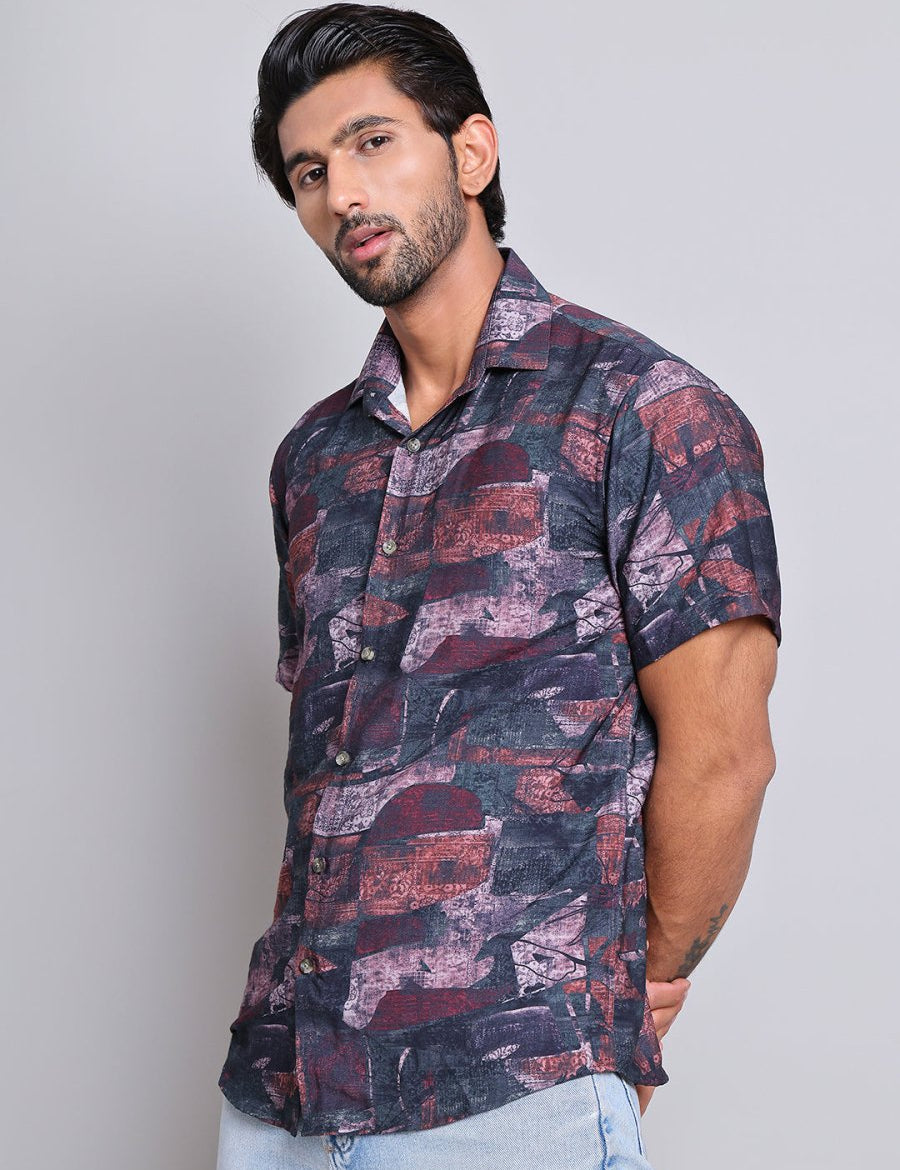 Cotton Printed Half sleeve Shirts. - SF_9022Brown_S