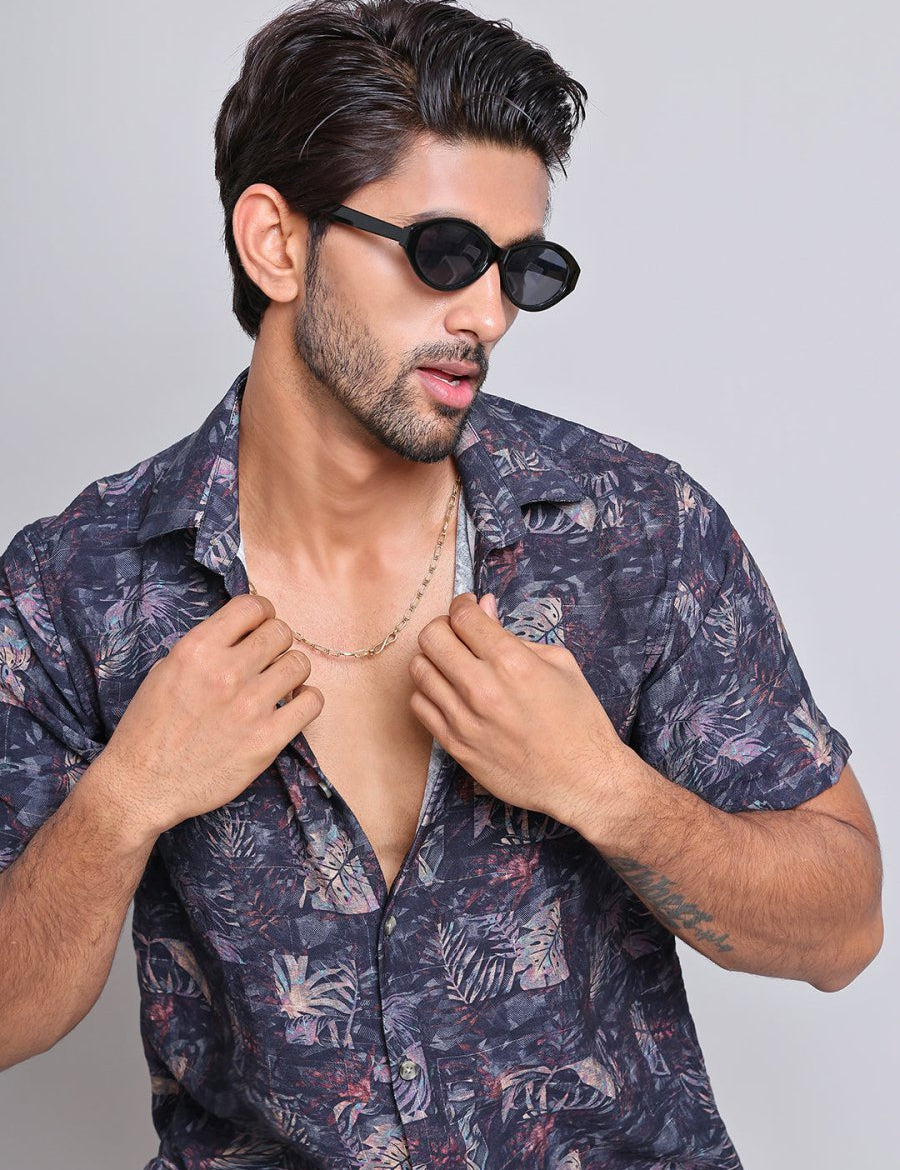 Cotton Printed Half sleeve Shirts. - SF_9022Blue_S
