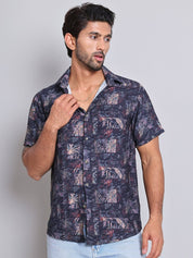 Cotton Printed Half sleeve Shirts. - SF_9022Blue_S