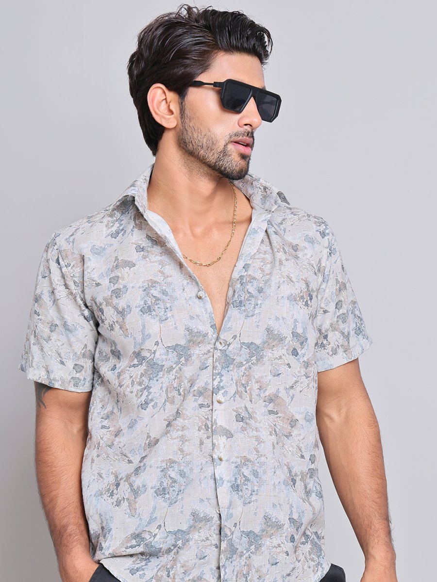Cotton Printed Half sleeve Shirts. - SF_9022Beige_S
