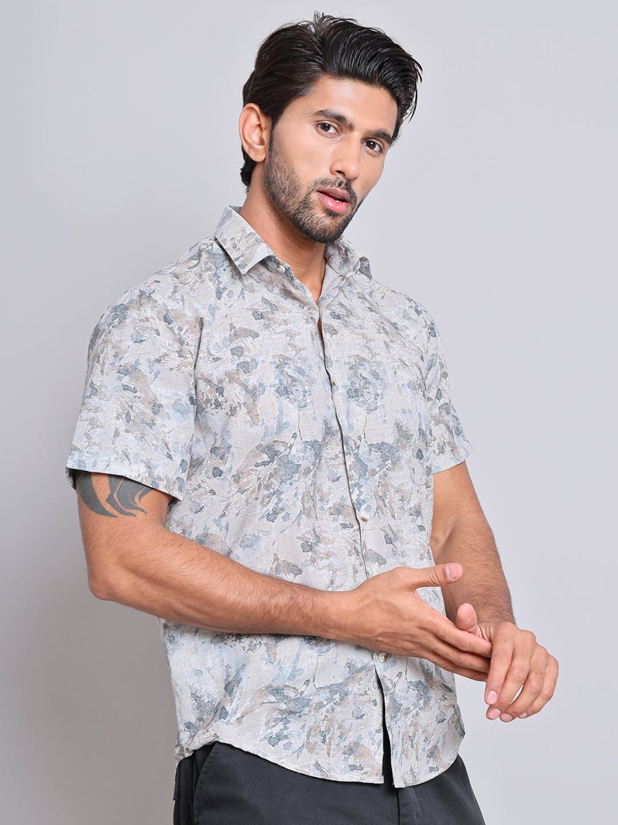 Cotton Printed Half sleeve Shirts. - SF_9022Beige_S