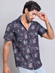 Cotton Printed Half sleeve Shirts. - SF_9022Blue_S